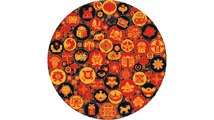 A circular arrangement of assorted Halloween-themed decorations viewed from directly above in a festive setting