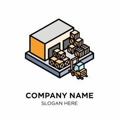 Warehouse Storage Facility with Forklift and Crates.