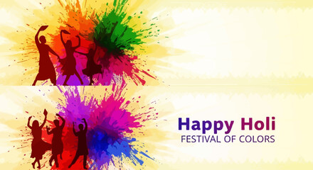 Vibrant Holi celebration with people dancing amidst colorful powder, festive atmosphere, joyful moment captured