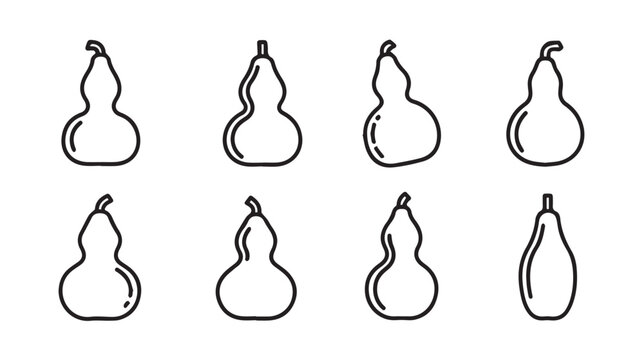 Gourd Outline Set Various Shapes Isolated White Background Line Art