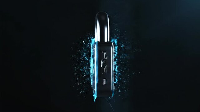 Animated smart home lock icon, rotating 3D glowing interface animation