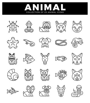 A clean animal icons. each with distinct linework on a white background.