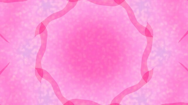 A vibrant, symmetrical pattern featuring a central purple circle surrounded by eight pointed shapes, with a textured background and a white border at the bottom