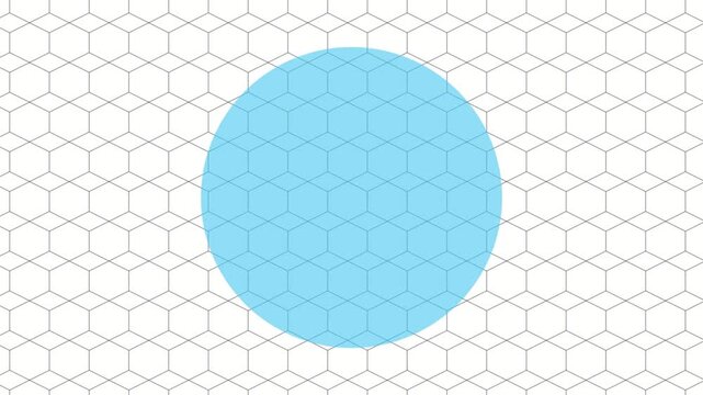A light blue geometric circle expands and contracts over an abstract white hexagonal grid pattern animation.