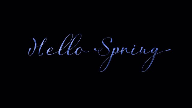 hello spring in ornate cursive script on a black background. Perfect for spring event invitations, social media posts, or seasonal promotions.