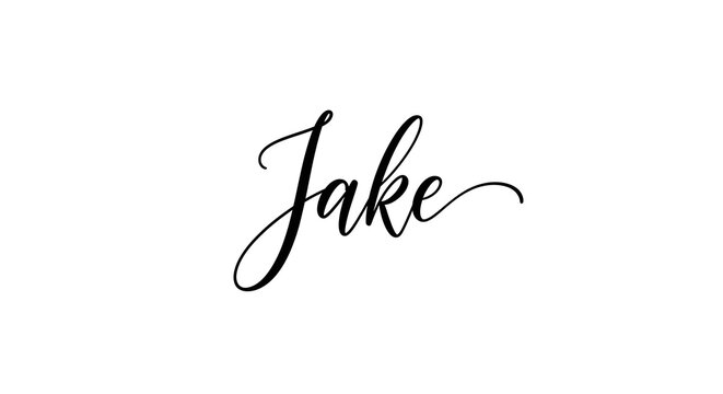 Elegant black ink calligraphy spelling the name Jake on a plain white background