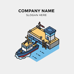 Fototapeta premium Isometric Illustration of Tugboat and Dock.