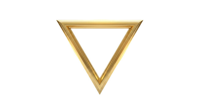 Inverted golden triangle frame with metallic texture on a white background