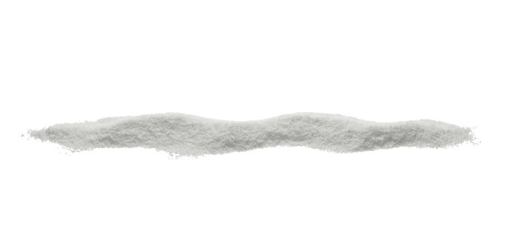 Wavy line of white snow or sugar powder isolated on a transparent background, depicting a winter landscape element or sweet ingredient.