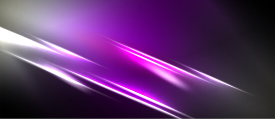 Fototapeta premium Abstract background features vibrant purple, white streaks. Diagonal lines create dynamic, glowing effect. Dark areas contrast bright illumination.