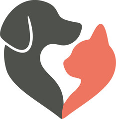 Obraz premium Stylish Pet Illustration: Cat and Dog in a heart shape. Black and red color. 