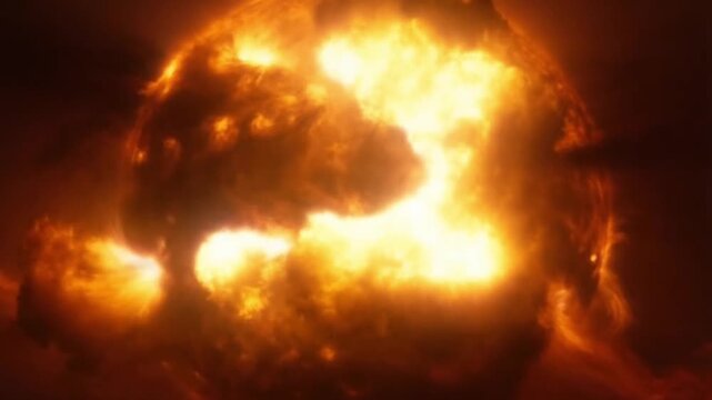 Sun&rsquo;s surface, violent plasma eruptions, solar flares exploding outward, cinematic astrophotography, 4k video