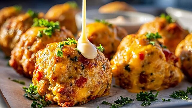 Cheese topped meatballs with herbs