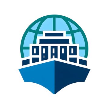 Modern cargo ship and globe logo design for logistics