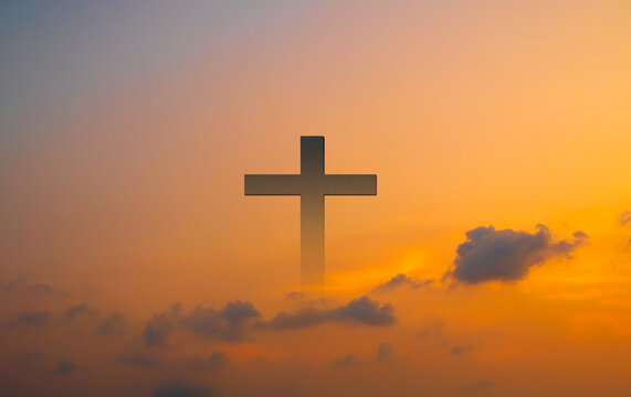 oss christian god religion on sunset background, jesus church worship pray catholic grace christ, symbols christ love holy spiritual hope peach victory spirit meditation catholicism crucifix trush.