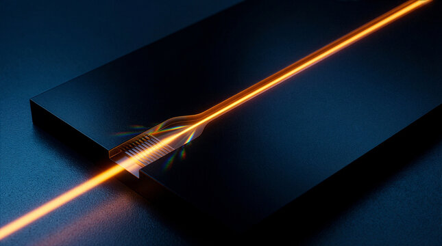 Silicon Photonics Chip Macro with Amber Laser Light in Sterile Lab for High-Speed Data Transmission - silicon photonics focus