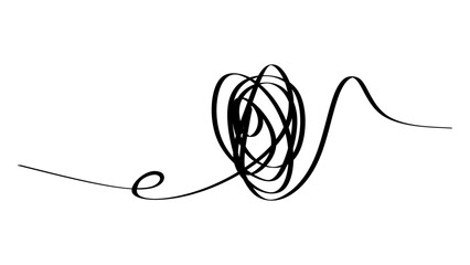Obraz premium Abstract black line scribble representing chaos, confusion, or a complex tangled mess, isolated on white