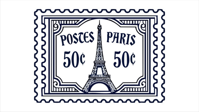 Vintage paris post stamp with eiffel tower illustration