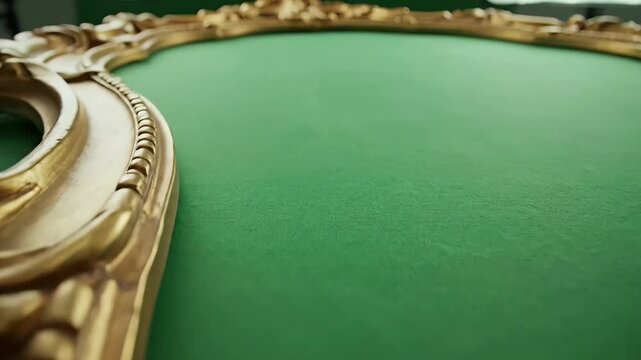 Elegant golden ornate frame featuring intricate baroque details and a rich gilded finish, contrasted against a vibrant emerald green background for classic design