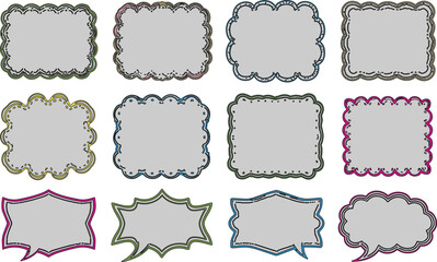 Vintage decorative frames and speech bubble labels collection with ornamental borders vector illustration isolated design set