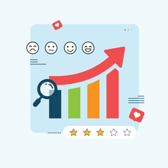 Fototapeta premium Business Analysts Evaluating Customer Sentiment business people analyze social sentiment dashboard.positive review, social voice, rating or opinion report, reaction or survey concept