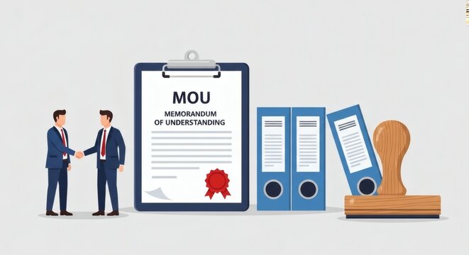 MOU Success Handshake deal on agreement contract with white background.