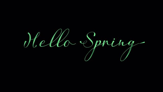 Decorative green font saying hello spring. Suitable for springthemed designs, greeting cards, social media graphics, invitations, and posters.