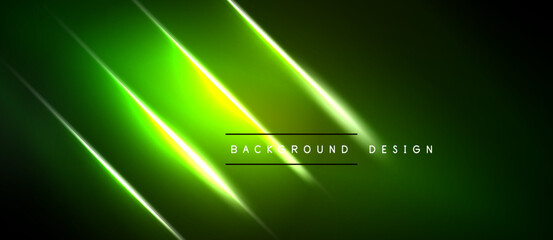 Dark background features bright green neon lines. Gradient effect creates dynamic visual impact. Modern design element.