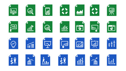 Colorful finance and investment icon set featuring banking, money growth, financial charts, stock market, and profit symbols. Perfect for financial dashboards and apps.