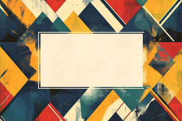 Colorful abstract background with geometric shapes and a central rectangular frame