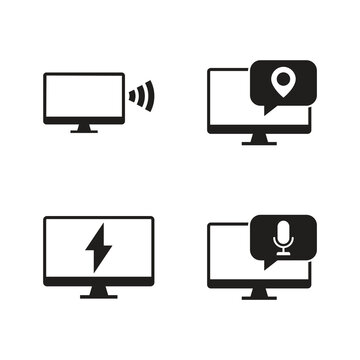 Solid signal gps and power mic monitor icons set