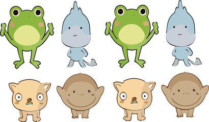 Cute cartoon animal characters collection with frog shark monkey and dog vector illustration isolated design set © Sumon Creative