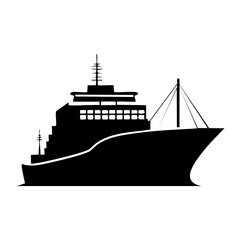 Obraz premium A large black silhouette of a ship sailing on calm waters viewed from the side with detailed structural elements