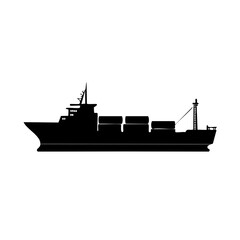 Obraz premium A cargo ship with containers is sailing on the ocean viewed from the side in a simple illustration