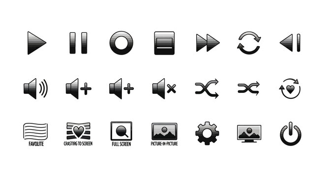 Black and white media control icons.