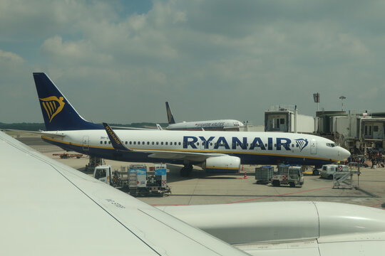 Ryanair an Irish ultra low-cost airline based in Dublin Ireland at the runway of Milano Malpensa Airport (MXP) in Italy on May 21, 2026