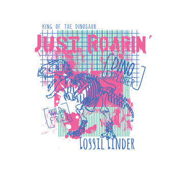 Dinosaur Fossil print grunge line vector sith slogan graphic