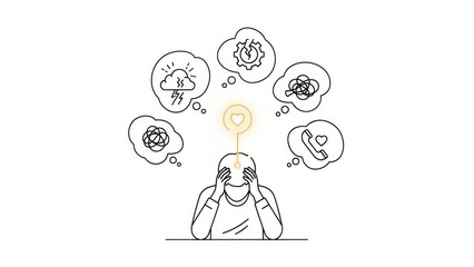 Obraz premium Person overwhelmed by thoughts and stress, mental health concept illustration