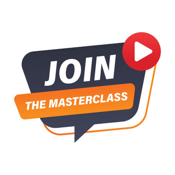 join the masterclass invitation badge for online training courses and digital education workshop promotional ads