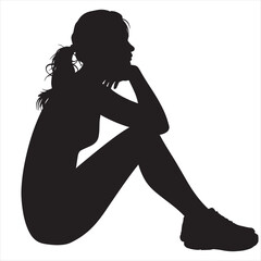 Silhouette Woman Sitting Thoughtfully With Hands Under Chin Deep Contemplation Pose