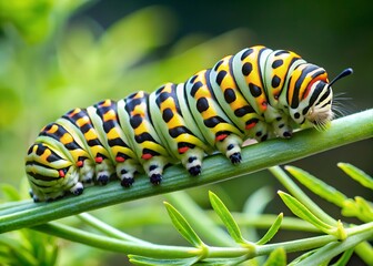 Fototapeta premium Close-up of a Beautiful Swallowtail Caterpillar on a Leaf 