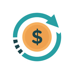 Fototapeta premium Cryptocurrency investment growth coin symbol with upward arrow flat minimal vector illustration