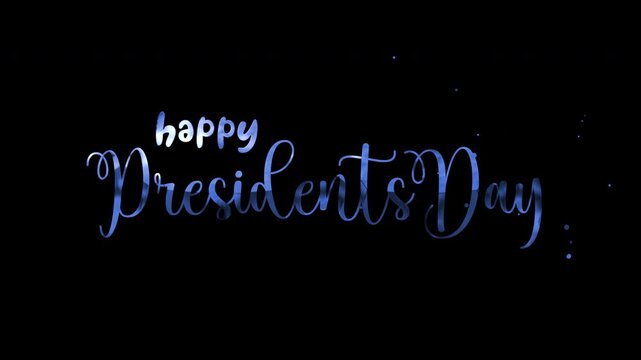 Happy Presidents Day text animation on transparent background.