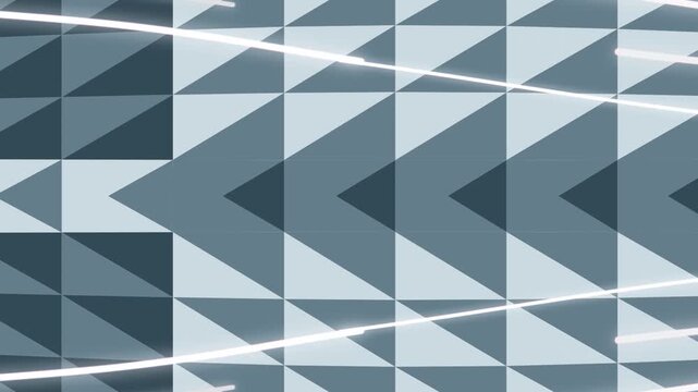 A geometric pattern of triangles in various shades of blue