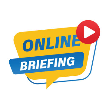 online briefing announcement badge for corporate digital meeting and professional team virtual project update information session
