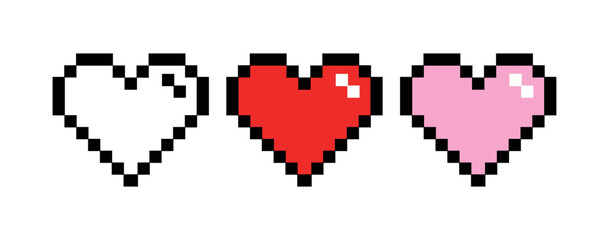 Retro Pixelated Love Heart Symbols for Digital Art
