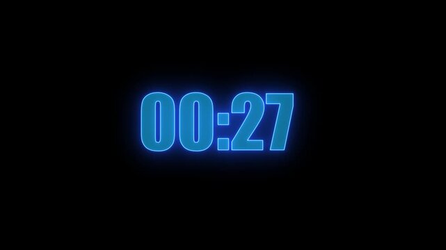 glowing neon 60 seconds timer countdown animation, countdown timer 60 seconds animation from 60s to 0s countdown 60 seconds countdown timer animation on transparent background .