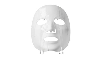 White sheet face mask dripping serum for skincare, cut out, stock png, isolated on transparent background
