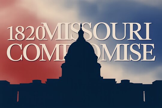 Missouri Compromise 1820 historic silhouette with American flag background