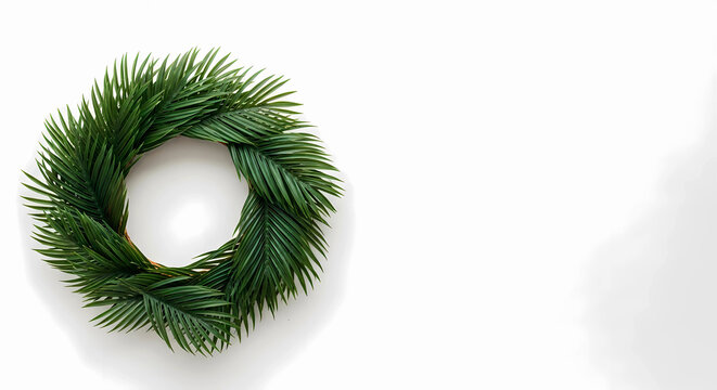 Vibrant tropical palm frond wreath arranged in a circular crown on a clean white background